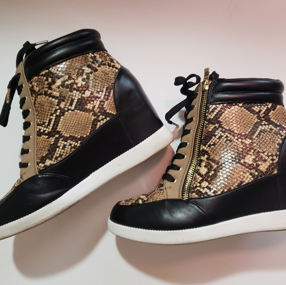 Snake Print Wedge Sneaker Booties - Picture 4 of 7